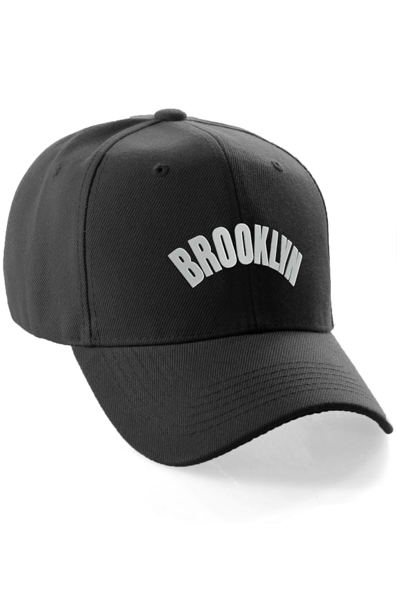 USA Cities States Baseball Hat Cap Arch Letters, Brooklyn Black White