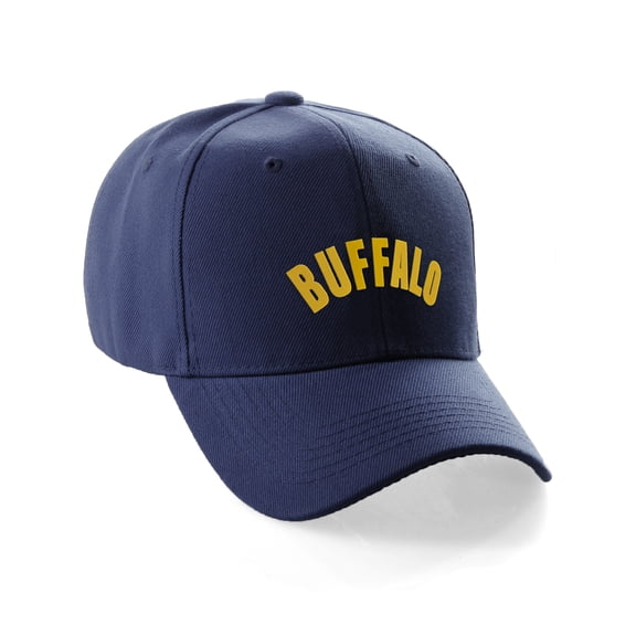 Daxton USA Cities States Baseball Hat Cap Arch Letters, Buffalo Navy Gold