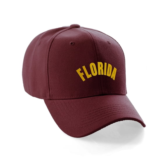 Daxton USA Cities States Baseball Hat Cap Arch Letters, Florida Burgundy Gold