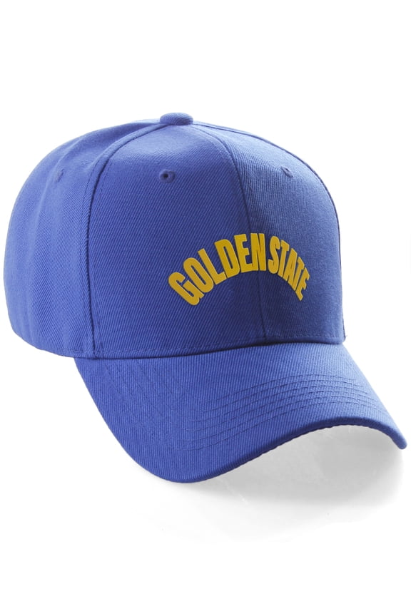 USA Cities States Baseball Hat Cap Arch Letters, Golden State Roya Gold