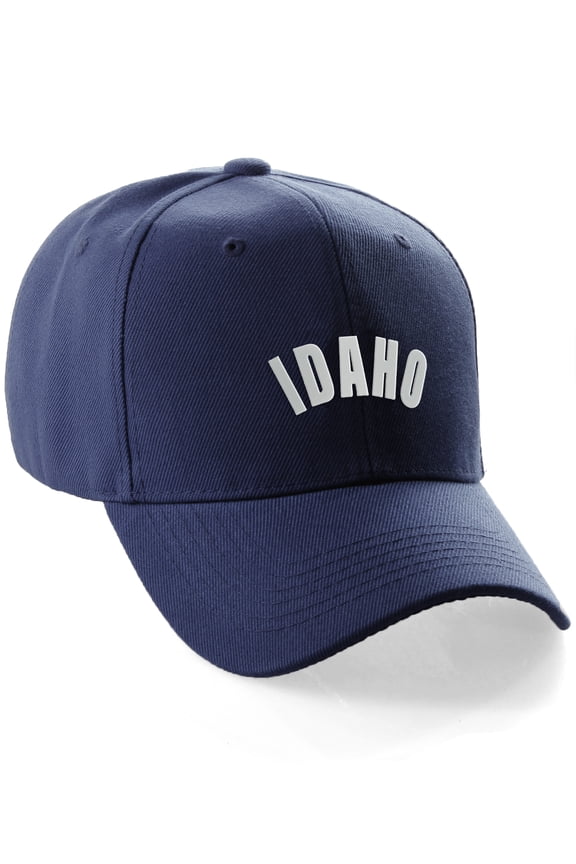 USA Cities States Baseball Hat Cap Arch Letters, Idaho Navy White