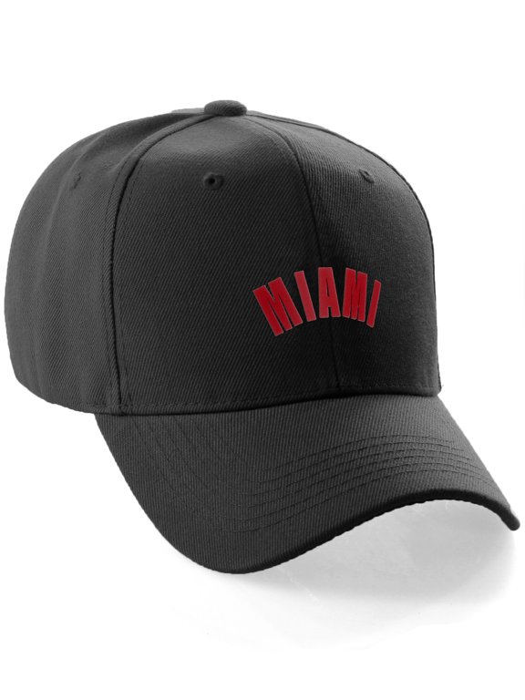 USA Cities States Baseball Hat Cap Arch Letters, Miami Black Red