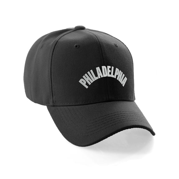 Daxton USA Cities States Baseball Hat Cap Arch Letters, Philadelphia Black White