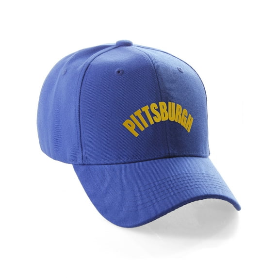 Daxton USA Cities States Baseball Hat Cap Arch Letters, Pittsburgh Royal Gold