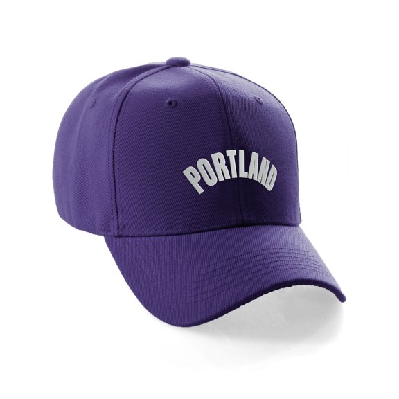 Daxton USA Cities States Baseball Hat Cap Arch Letters, Portland Purple White
