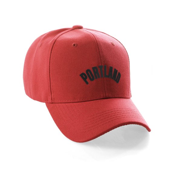 Daxton USA Cities States Baseball Hat Cap Arch Letters, Portland Red Black