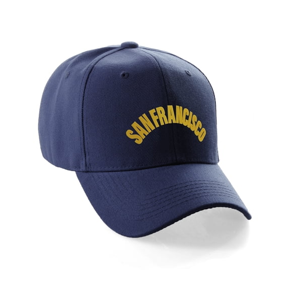 Daxton USA Cities States Baseball Hat Cap Arch Letters, San Francisco Navy Gold