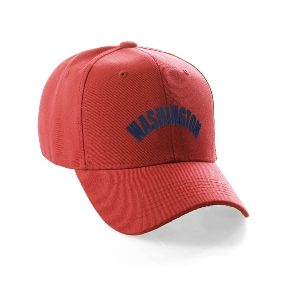 Daxton USA Cities States Baseball Hat Cap Arch Letters, Washington Red Navy