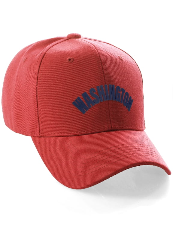 USA Cities States Baseball Hat Cap Arch Letters, Washington Red Navy
