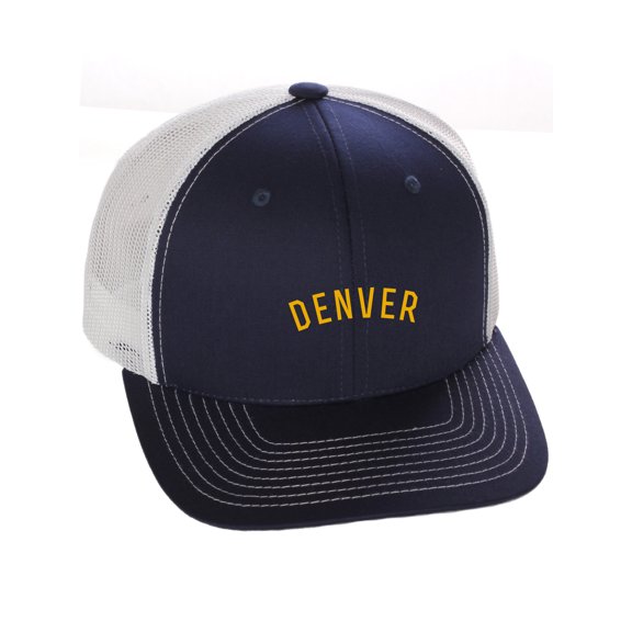 Daxton USA Cities Trucker Mesh Structured Hat Mid Profile Snapback Cap - Denver Navy White Gold