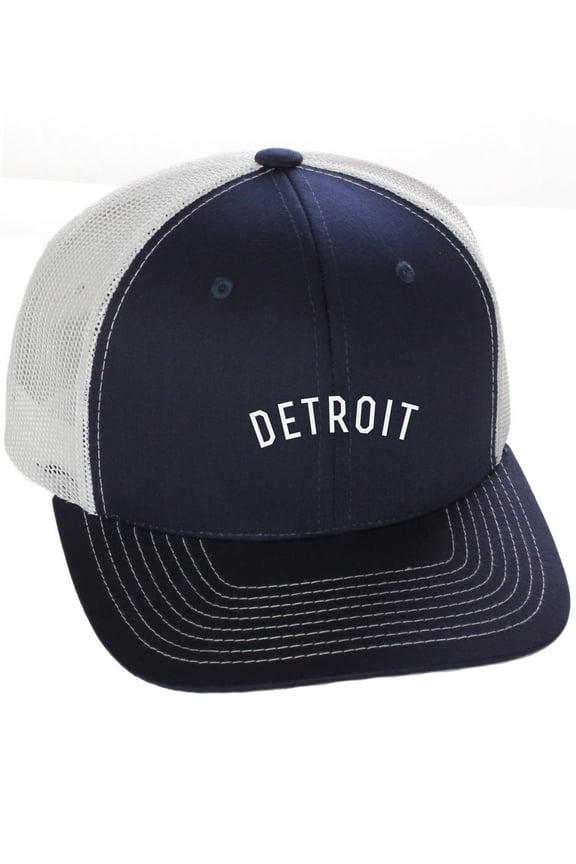 USA Cities Trucker Mesh Structured Hat Mid Profile Snapback Cap - Detroit Navy White White