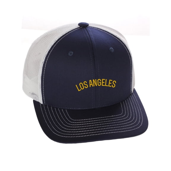 Daxton USA Cities Trucker Mesh Structured Hat Mid Profile Snapback Cap - Los Angeles Navy White Gold