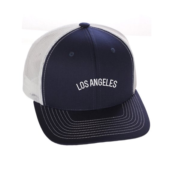 Daxton USA Cities Trucker Mesh Structured Hat Mid Profile Snapback Cap - Los Angeles Navy White White