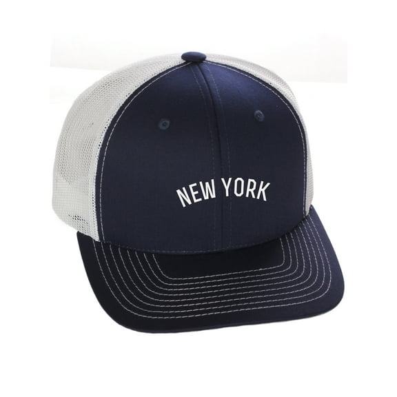 Daxton USA Cities Trucker Mesh Structured Hat Mid Profile Snapback Cap - New York Navy White White