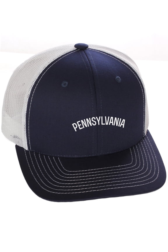 USA Cities Trucker Mesh Structured Hat Mid Profile Snapback Cap - Pennsylvania Navy White White