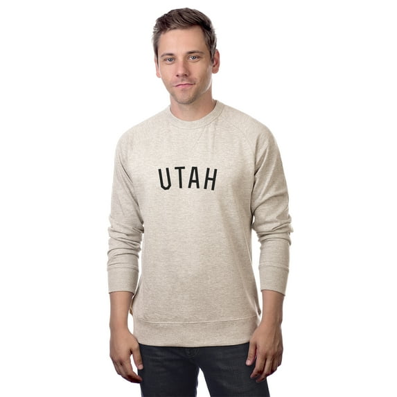 Daxton Utah Sweatshirt Athletic Fit Pullover Crewneck French Terry Fabric, Oat Sweatshirt Black Letters, S