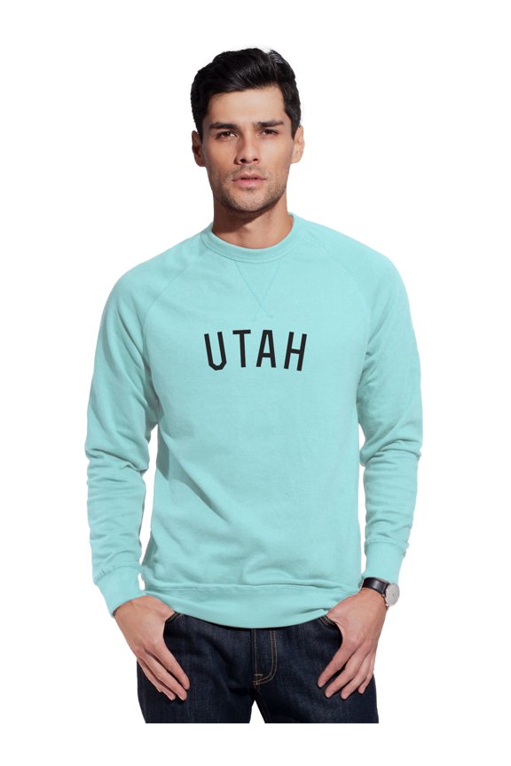 Utah Sweatshirt Athletic Fit Pullover Crewneck French Terry Fabric, Sky Sweatshirt Black Letters, L