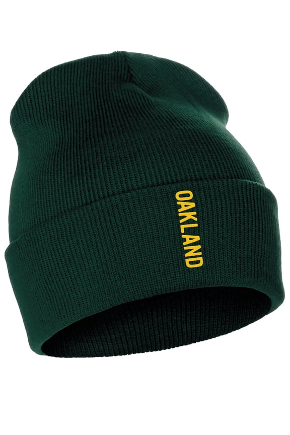Vertical USA Cities Cuffed Beanie Winter Knit Hat Skully Cap, Oakland Hunter Gold