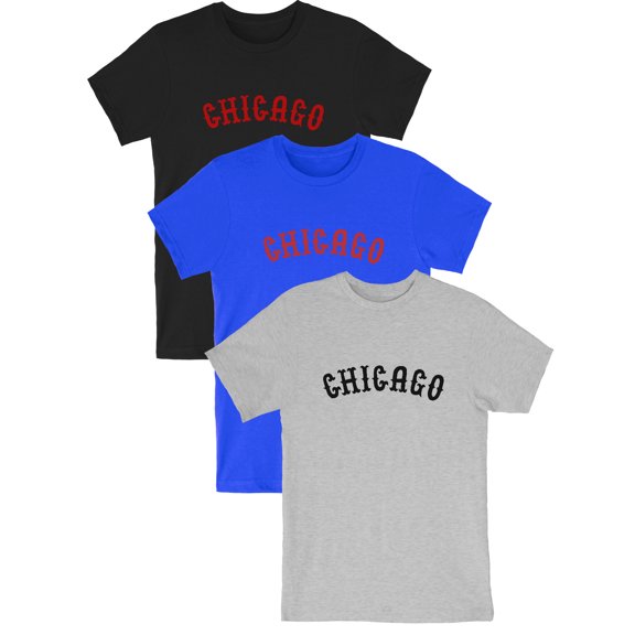 Daxton Vintage Western Arch Letters USA Cities Premium Short Sleeves Tshits, Chicago - BlkRed, RylRed, HgyBlack, 2XL