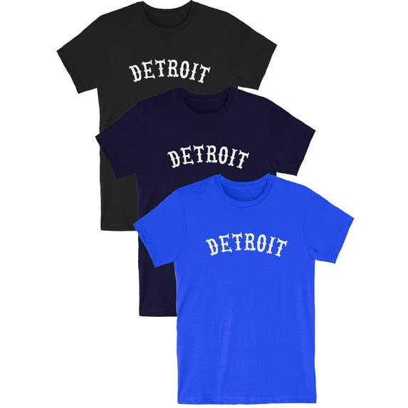 Daxton Vintage Western Arch Letters USA Cities Premium Short Sleeves Tshits, Detroit - BlkWht, NvyWht, RylWht, M