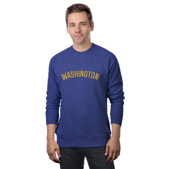 Daxton Washington Sweatshirt Athletic Fit Pullover Crewneck French Terry Fabric, Denim Sweatshirt Gold Letters, 1XL