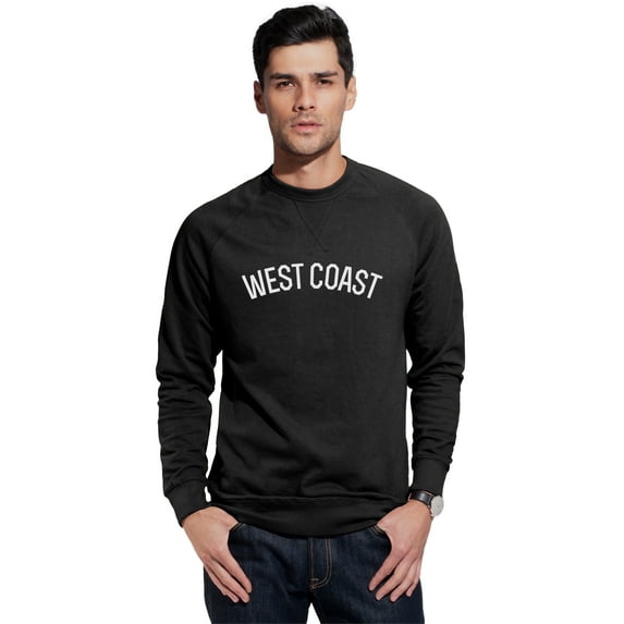 Daxton West Coast Sweatshirt Athletic Fit Pullover Crewneck French Terry Fabric, Black Sweatshirt White Letters, 2XL