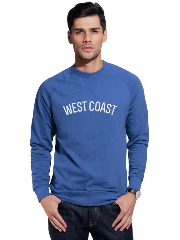 West Coast Sweatshirt Athletic Fit Pullover Crewneck French Terry Fabric, Slate Sweatshirt White Letters, S