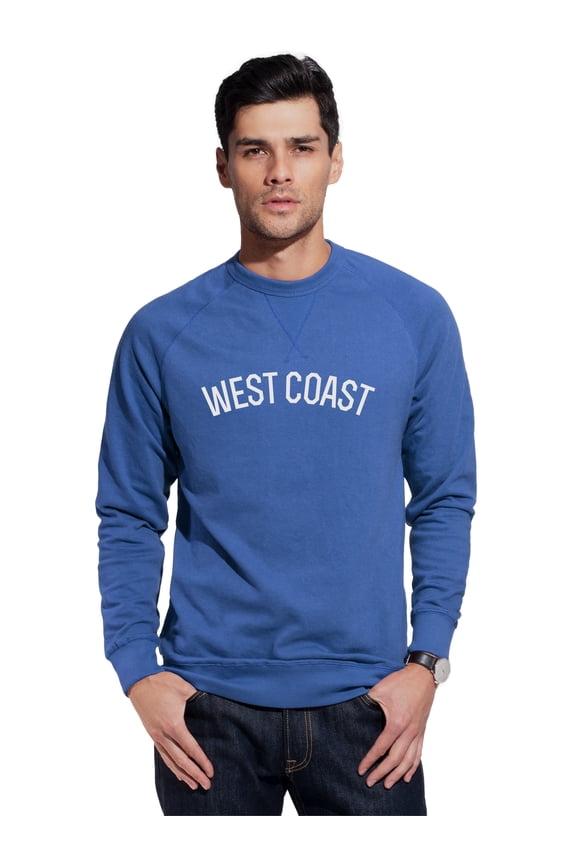 West Coast Sweatshirt Athletic Fit Pullover Crewneck French Terry Fabric, Slate Sweatshirt White Letters, XS