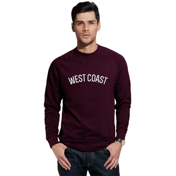 Daxton West Coast Sweatshirt Athletic Fit Pullover Crewneck French Terry Fabric, Wine Sweatshirt White Letters, 3XL