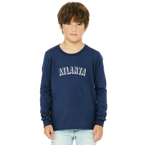 Daxton Youth Long Sleeve Atlanta Basic Tshirt - Navy White, Large