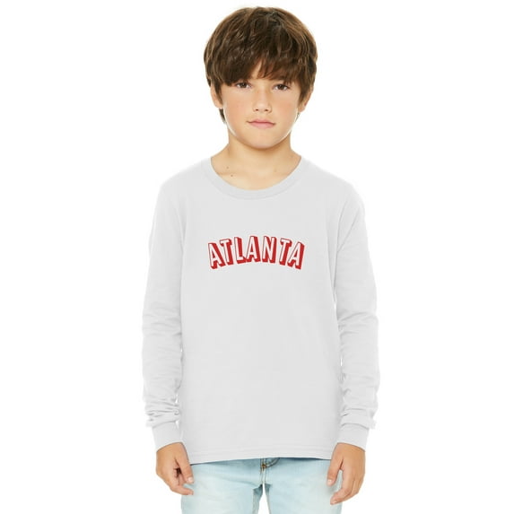 Daxton Youth Long Sleeve Atlanta Basic Tshirt - White Red, Small
