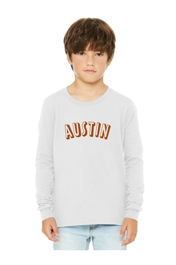 Youth Long Sleeve Austin Basic Tshirt - White Rust, Medium