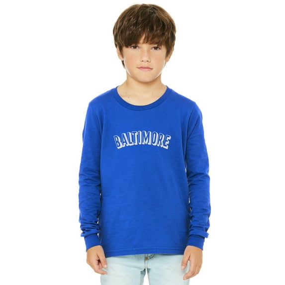 Daxton Youth Long Sleeve Baltimore Basic Tshirt - Royal White, X-Large