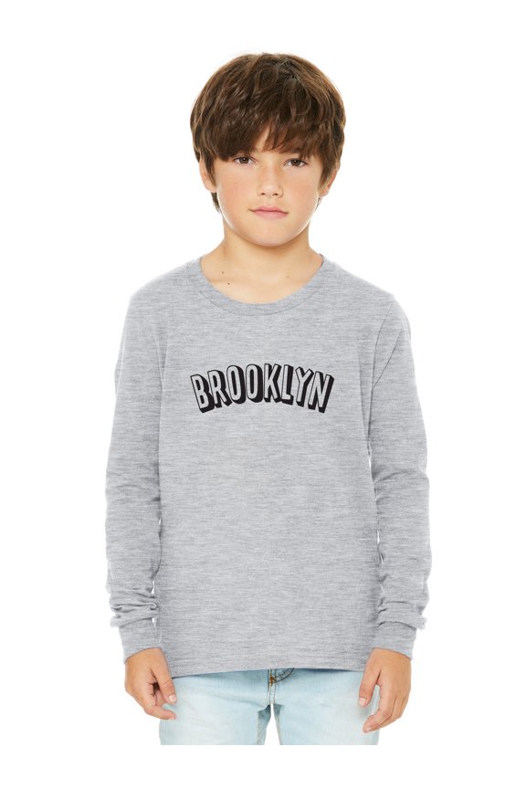 Youth Long Sleeve Brooklyn Basic Tshirt - Heather Gray Black, Large