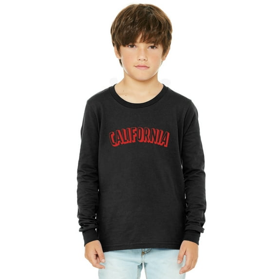 Daxton Youth Long Sleeve California Basic Tshirt - Black Red, Medium