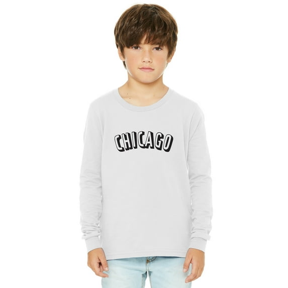 Daxton Youth Long Sleeve Chicago Basic Tshirt - White Black, X-Large