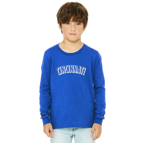 Daxton Youth Long Sleeve Cincinnati Basic Tshirt - Royal White, X-Large