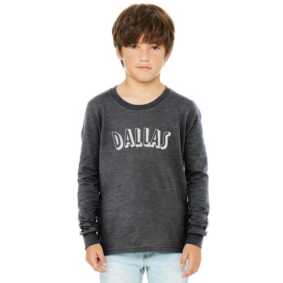 Daxton Youth Long Sleeve Dallas Basic Tshirt - Heather Charcoal White, Large