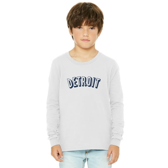Daxton Youth Long Sleeve Detroit Basic Tshirt - White Navy, Medium