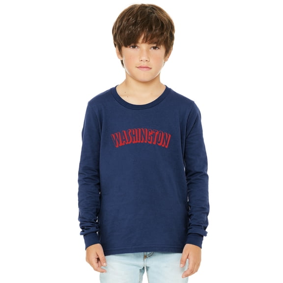 Daxton Youth Long Sleeve Florida Basic Tshirt - Navy Red, Medium