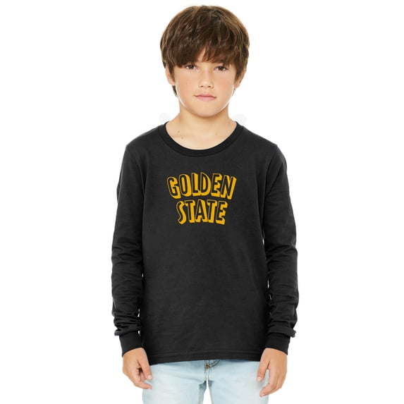 Daxton Youth Long Sleeve Golden State Basic Tshirt - Black Gold, Medium