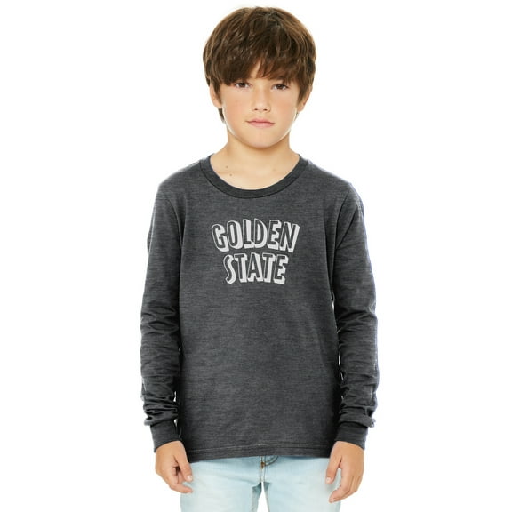 Daxton Youth Long Sleeve Golden State Basic Tshirt - Heather Charcoal White, Large