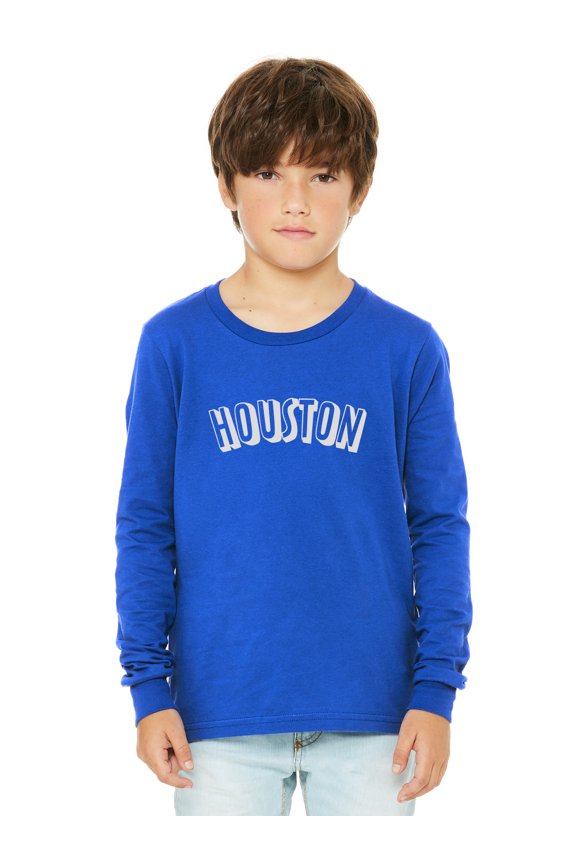 Youth Long Sleeve Houston Basic Tshirt - Royal White, Small