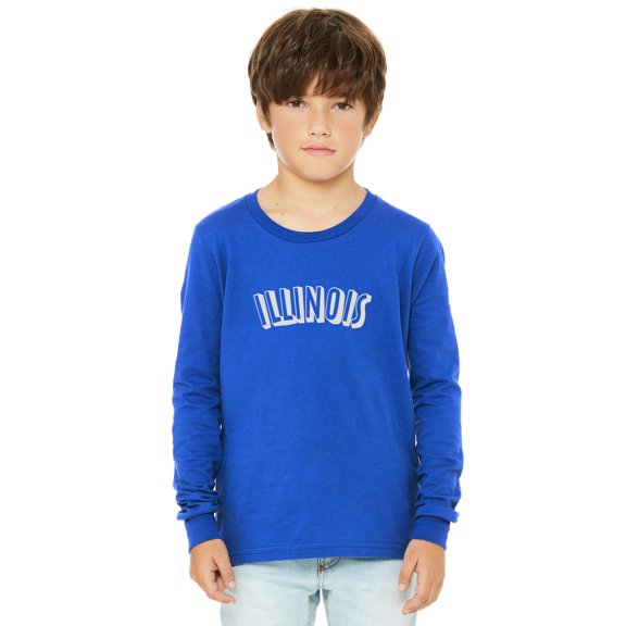 Daxton Youth Long Sleeve Illinois Basic Tshirt - Royal White, Large