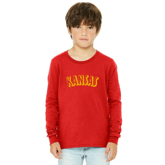 Daxton Youth Long Sleeve Kansas Basic Tshirt - Red Gold, Small