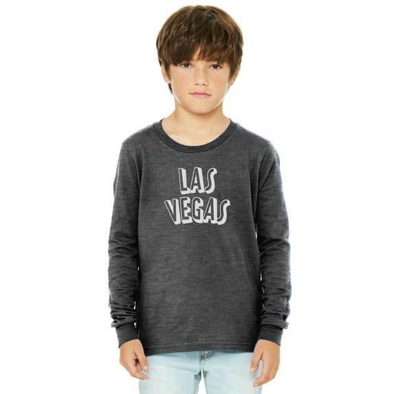 Daxton Youth Long Sleeve Las Vegas Basic Tshirt - Heather Charcoal White, Medium
