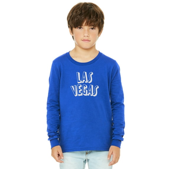 Daxton Youth Long Sleeve Las Vegas Basic Tshirt - Royal White, Small