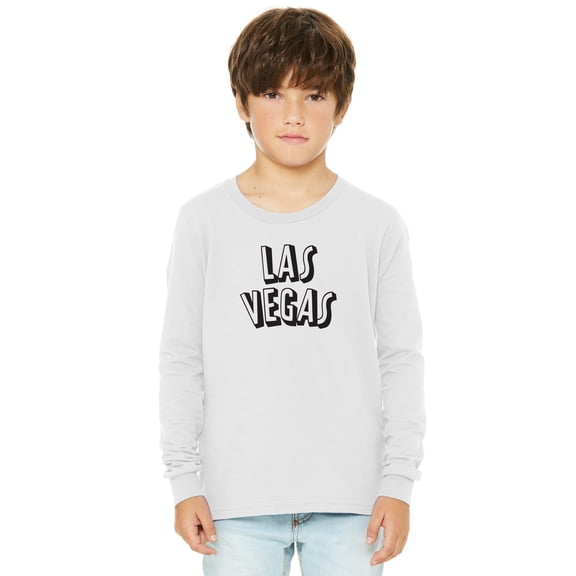 Daxton Youth Long Sleeve Las Vegas Basic Tshirt - White Black, X-Large