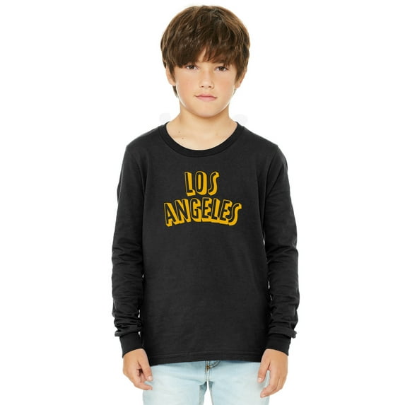 Daxton Youth Long Sleeve Los Angeles Basic Tshirt - Black Gold, Large