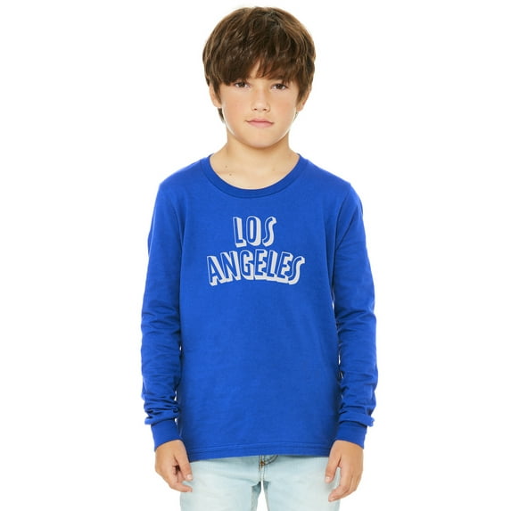 Daxton Youth Long Sleeve Los Angeles Basic Tshirt - Royal White, Large